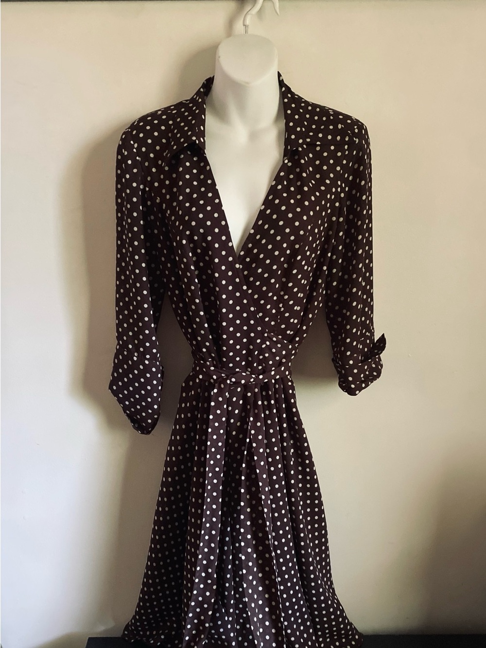 Polka Dot Wrap Dress in Brown and White